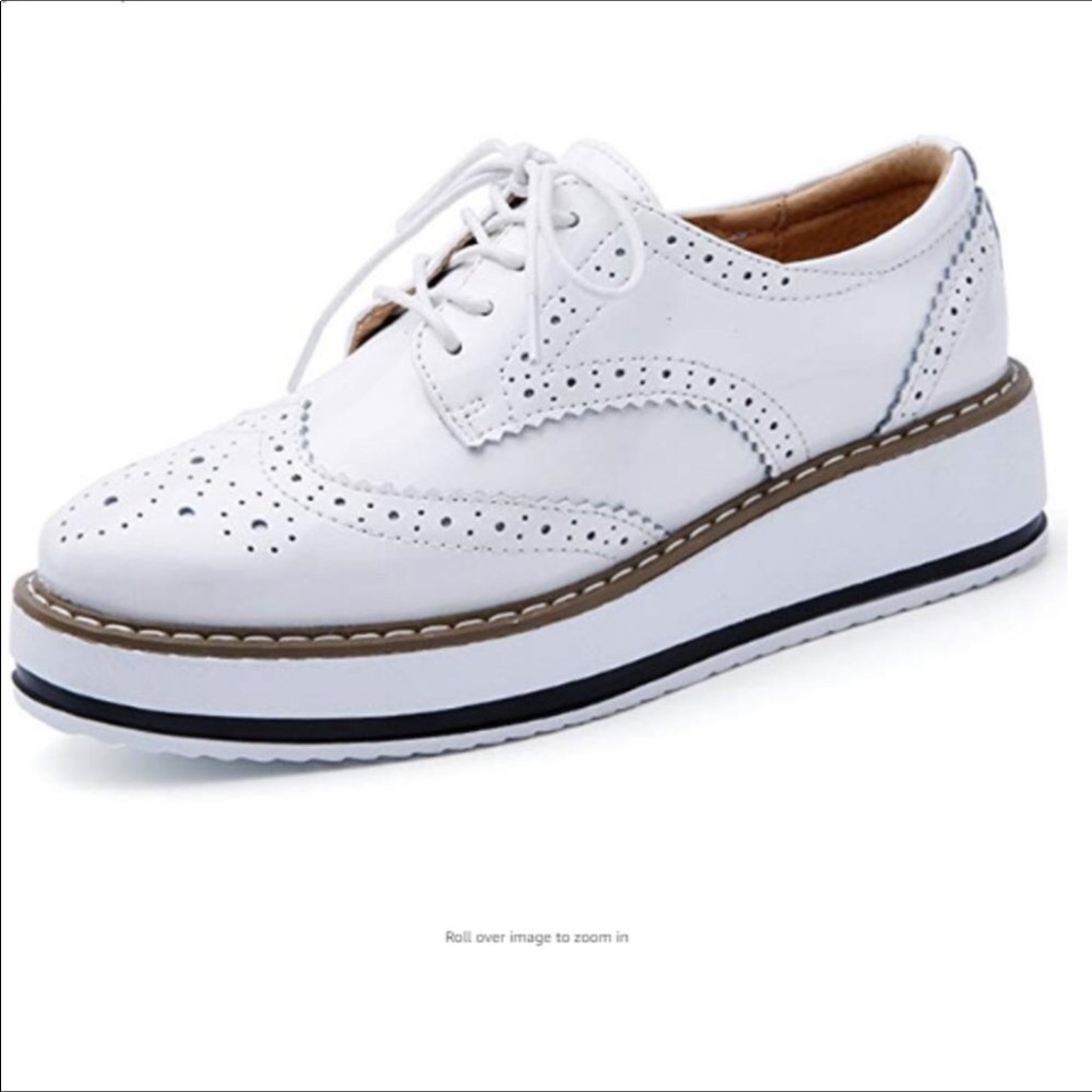 Women’s White Platform Brogue Oxford Shoes